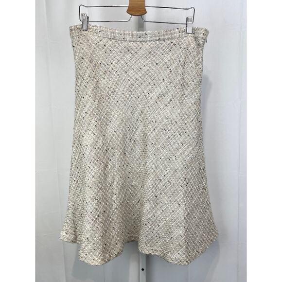 ANN TAYLOR Tweed Full Midi Skirt 510894 Textured Beige White Multi Size 14 - Picture 1 of 8